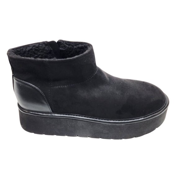Wild Fable Platform Black Ankle Boots Size 10 Faux Suede Faux Fur Warm Lining - Picture 10 of 10